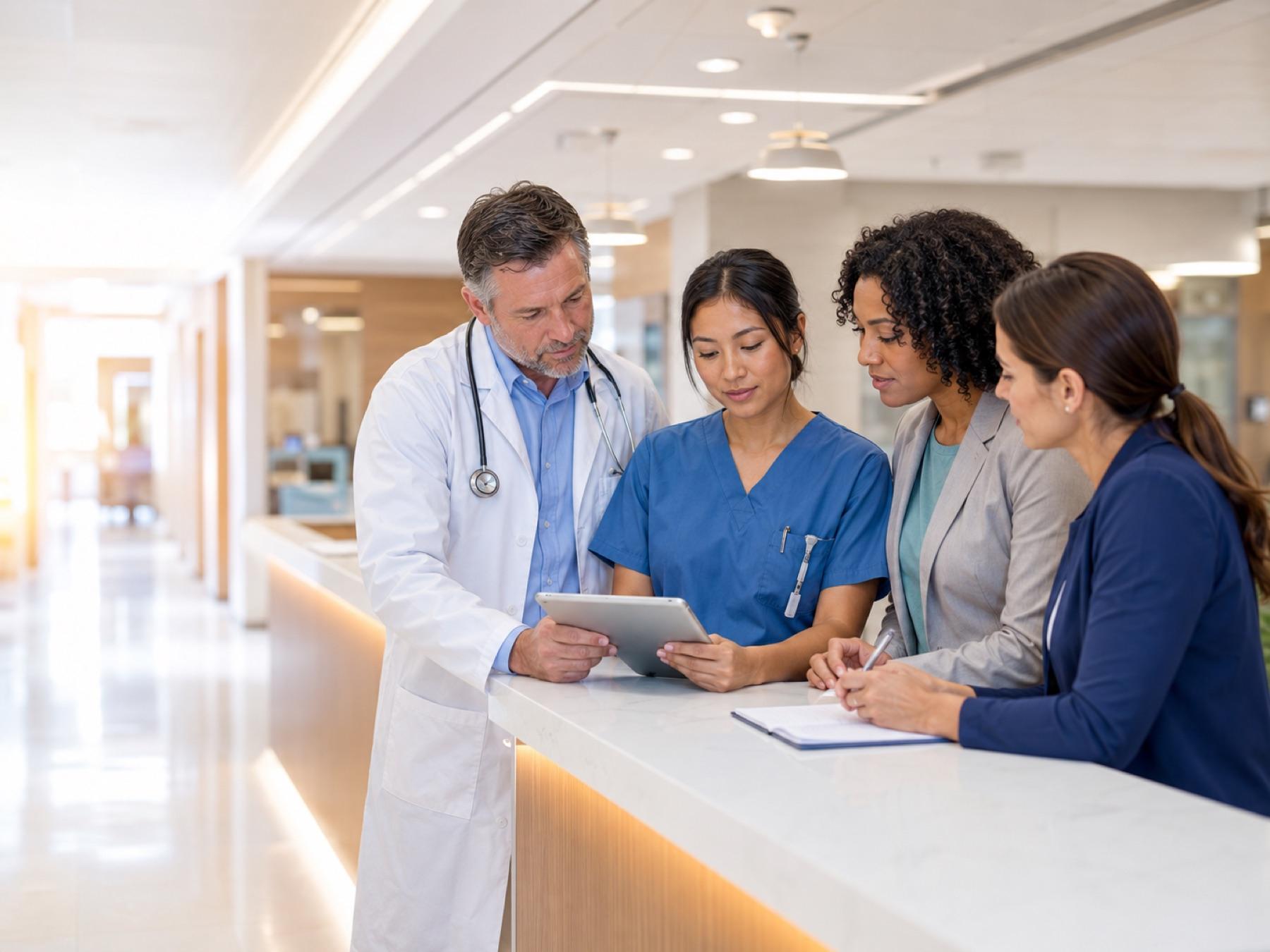 A care team collaborating in a facility setting